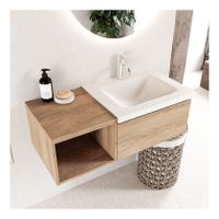 Mondiaz Bukla 100cm badmeubel met open module 40 kleur washed oak 1 lade wastafel rechts 1 kraangat kleur talc