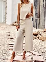 Casual Crew Neck Loose Plain Two-Piece Set - thumbnail