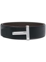 TOM FORD ceinture en cuir à boucle logo T - Marron - thumbnail