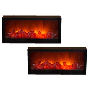 2x stuks sfeerhaarden/open haard lantaarns zwart met led verlichting L45 x B10 x H20 cm