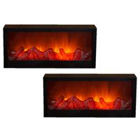 2x stuks sfeerhaarden/open haard lantaarns zwart met led verlichting L45 x B10 x H20 cm