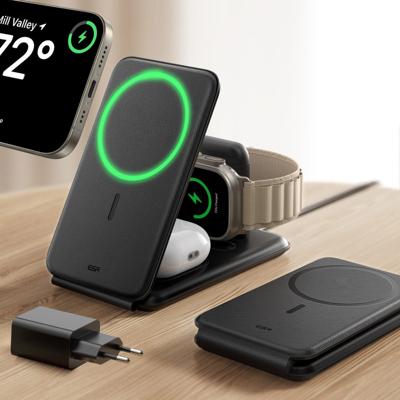 15W 3-in-1 Travel Wireless Charging Set - Black - EU Plug