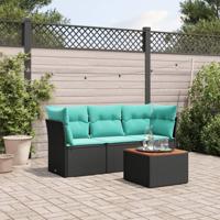 4-delige Loungeset met kussens poly rattan zwart