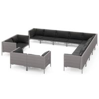 vidaXL 13-delige Loungeset met kussens poly rattan donkergrijs - thumbnail