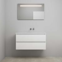 On-Line Badkamermeubelset - 100 cm - Voorgemonteerd - Acryl Wastafel - zonder Kraangat - Spiegel met LED-Verlichting - Hoogglans Wit