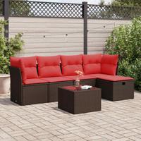 6-delige Loungeset met kussens poly rattan bruin