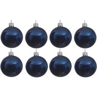 8x Glazen kerstballen glans donkerblauw 10 cm kerstboom versiering/decoratie - Kerstbal