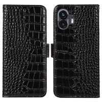 Nothing Phone (2) Crocodile Series Wallet Leren Hoesje met RFID - Zwart