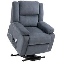HOMCOM Sta-op stoel, Relaxstoel, met ligfunctie, afstandsbediening, fluweeloptiek, grijs, 92 x 93 x 105 cm