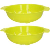 Plasticforte Keuken vergiet zeef - 2x - kunststof - Dia 25 cm x Hoogte 8 cm - groen - afgieten