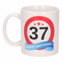Verjaardag 37 jaar verkeersbord mok / beker - thumbnail