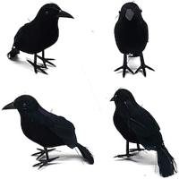 2 stks halloween realistische zwarte veer kraaien lifelik raven halloween party outdoor decoraties vogels prop Lightinthebox