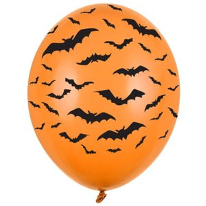 24x Oranje/zwarte Halloween ballonnen 30 cm met vleermuizen prin