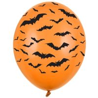 24x Oranje/zwarte Halloween ballonnen 30 cm met vleermuizen prin