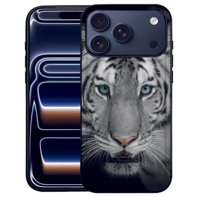Tijger Design Hoesje iPhone 17 Pro Max Zwart TPU Rand en PU Kunstleer Achterkant