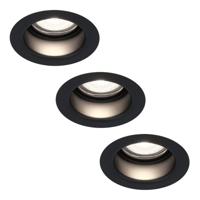 Set van 3 Mari LED inbouwspots verzonken - 4 Watt 345 Lumen - 6500K daglicht wit - GU10 - Dimbaar - Rond - IP64 Waterdicht - Zwart - Anti-glare
