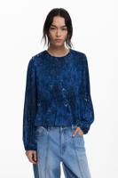 Plissé blouse met lange mouwen - BLUE - XL