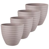 Bloempot/plantenpot Florenzia - 4x - taupe - kunststof - D13 x H11,5 cm - voor buiten/binnen