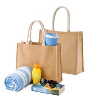 Jute boodschappen strandtas - 2x stuks - beige - 42 x 36 cm - Strandartikelen beach bags/shoppers
