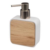 5Five zeeppompje/zeepdispenser - wit - 10 x 15 cm - 200 ml - bamboe/kunststeen - badkamer hygiene   - - thumbnail