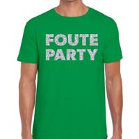 Foute party tekst t-shirt - groen - voor heren - met zilver glitters print - feestkleding