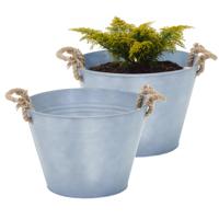 Plantenpot/bloempot Old Rope - 2x - rond - zink - zilver - D31 X H21 cm - thumbnail