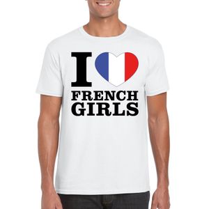 Wit I love French girls/ I love Franse dames t-shirt voor heren 2XL  -
