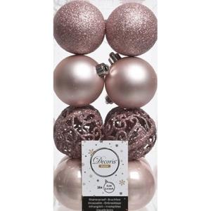 Decoris Kerstballen - 16x st - lichtroze - D6 cm - kunststof - kerstversiering