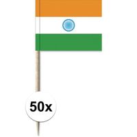 50x Cocktailprikkers India 8 cm vlaggetje landen decoratie   -