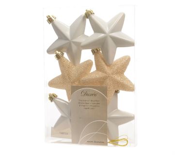 Ster plastic glans-mat-glitter 7.5cm wolwit - Ksd