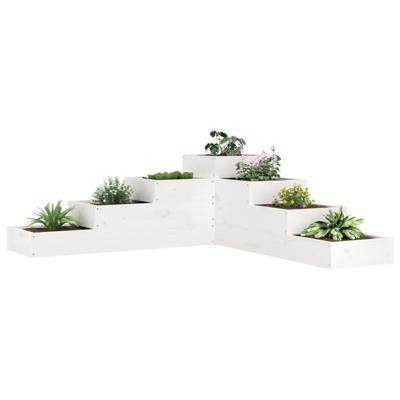 Plantenbak 4-laags 106x104,5x36 cm massief grenenhout wit