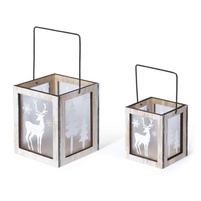 Kerst lantaarn - rendieren print - set van 2x - 8.5 en 11 cm - windlichten?