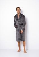 Grijze herenbadjas voorzien van kleine kroon borduring - fleece-2xl