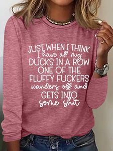 Women's Ducks In A Row Funny Regular Fit Simple Long Sleeve Shirt