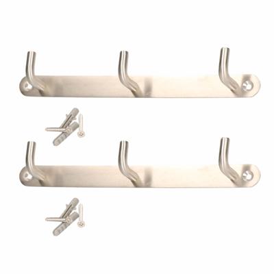 Siro Kapstok - 2x - 3 ophanghaken - RVS - zilver - 3 x 22 cm - ruimtebesparend - wandkapstok