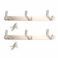 Siro Kapstok - 2x - 3 ophanghaken - RVS - zilver - 3 x 22 cm - ruimtebesparend - wandkapstok