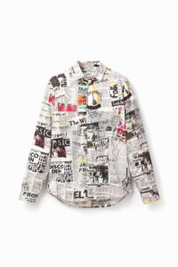 Shirt met arty krantenknipsels - WHITE - XL