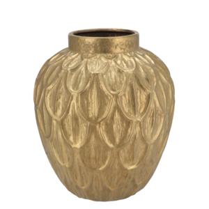 Bloemenvaas rond model - Boa - goud - veren/schub relief - 31 x 31 x 35 cm - modern