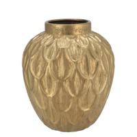 Bloemenvaas rond model - Boa - goud - veren/schub relief - 31 x 31 x 35 cm - modern - thumbnail