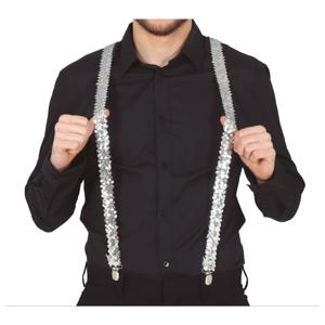 Carnaval verkleed bretels - pailletten zilver - volwassenen/heren/dames   -