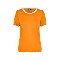 Basic ringer shirt oranje met witte strepen voor dames