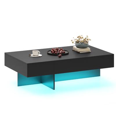 Moderne Salontafel met Ledverlichting Stralende Salontafel met 3 Opberglades 120 x 70 x 35 cm Zwart/Wit Imitatiemarmer-Zwart