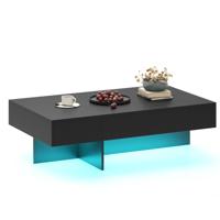 Moderne Salontafel met Ledverlichting Stralende Salontafel met 3 Opberglades 120 x 70 x 35 cm Zwart/Wit Imitatiemarmer-Zwart