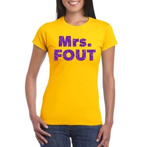 Geel Mrs Fout t-shirt met paarse glitters dames