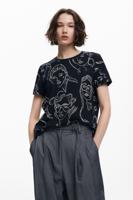 T-shirt met korte mouwen en gezichtenprint - BLACK - L