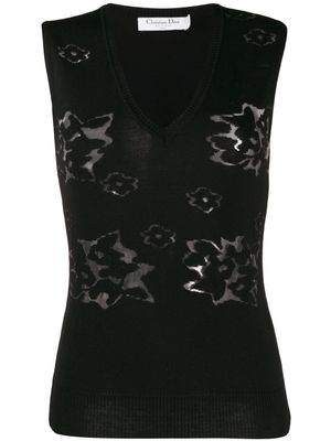 Christian Dior Pre-Owned haut sans manches en maille à fleurs (années 2000) - Noir
