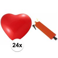 Rode harten ballonnetjes 24 stuks met ballonnenpomp   - - thumbnail