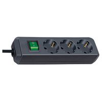 Brennenstuhl 1152900 Stekkerdoos | Eco-Line | 3 Sockets | Schakelaar | Zwart | 5 meter