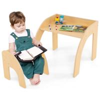 Kindertafel met Stoel Kinderzitgroep van Hout Schildertafel met Afgeronde Randen Kindermeubelset voor Jongens en Meisjes 3+
