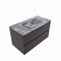 MONDIAZ VICA-DLUX 90cm badmeubel onderkast Dark grey 2 lades. Inbouw wastafel CLOUD midden 1 kraangat, kleur Lava, en spiegel model SPOT